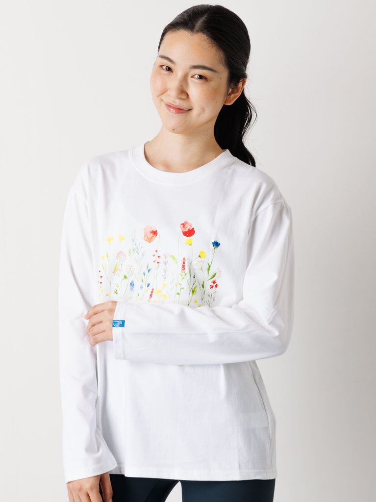 ロゴ 長袖Tシャツ レディース Active Womenls tee white | ロンティー 長袖Tシャツ レディース Longlife &  Happiness | ヨガウェア KITSTORE 通販